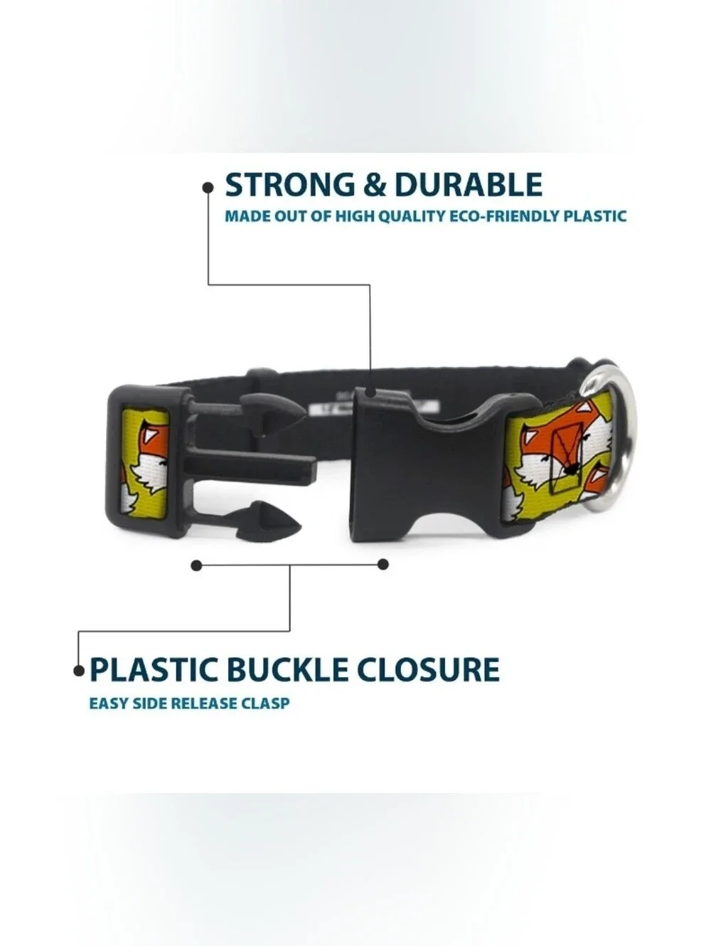Buckle-Down Cute Fox Face Warm Olive Wide Dog Collar